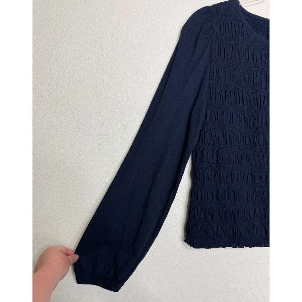 Madewell Large Smocked Boatneck Top Midnight Navy Cotton Puff Sleeves Ruffle NWT